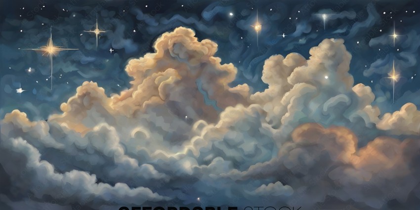 Clouds and stars in the sky