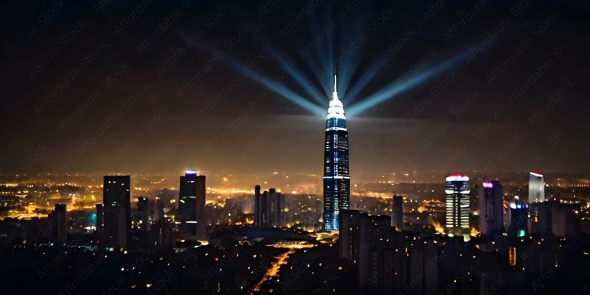 Tallest building in the city at night