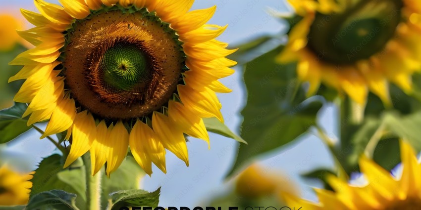A yellow sunflower with a green center