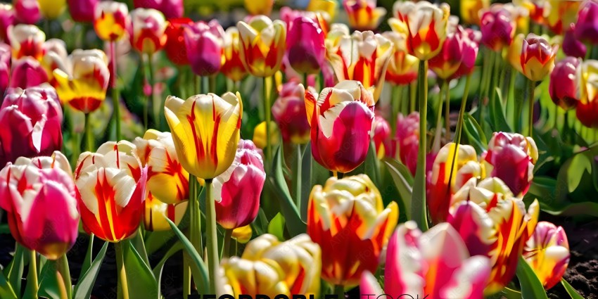 A bouquet of colorful tulips