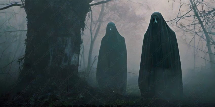 Two ghostly figures in black robes and hoods