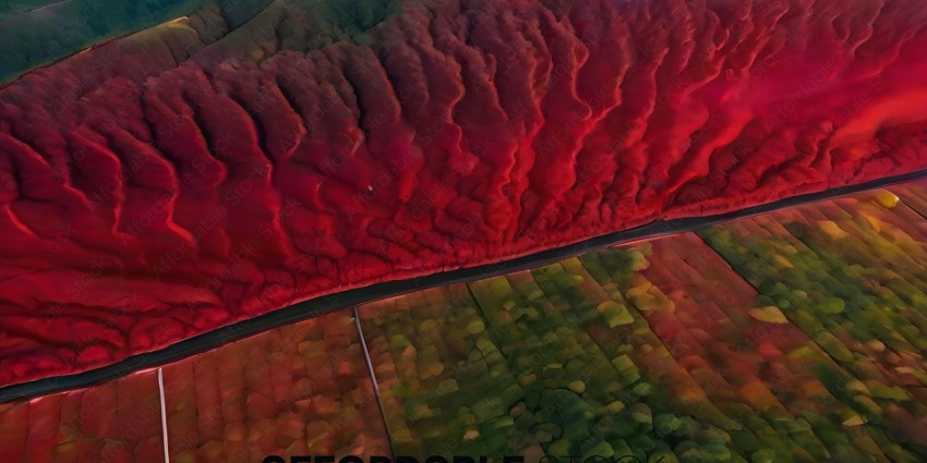 A red landscape with a green patch