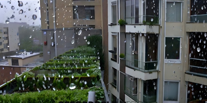 Apartment Building with Rain Drops on Windows