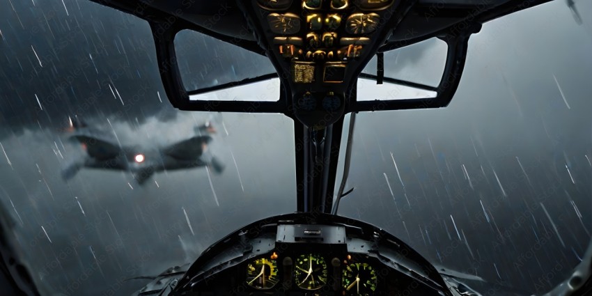 Airplane Cockpit with Rainy Weather