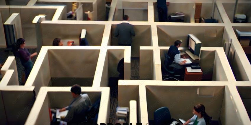 Office cubicle workers in a large office space