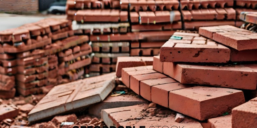 A pile of red brick blocks