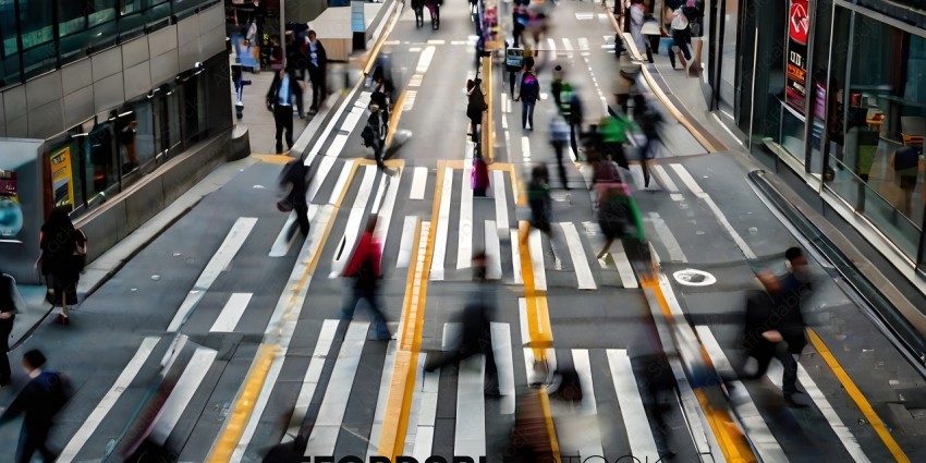 Blurry photo of people crossing a crosswalk