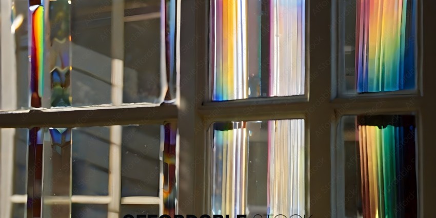 A rainbow colored glass window