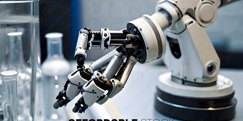A robotic arm with a gripper on the end