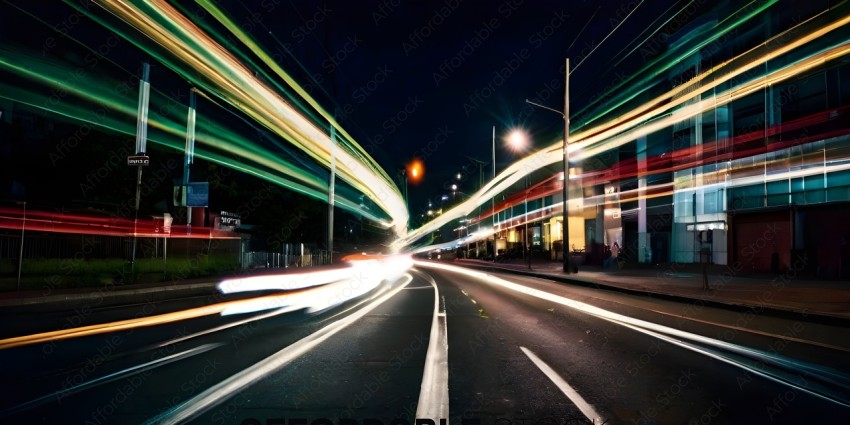Blurry nighttime city street with traffic lights