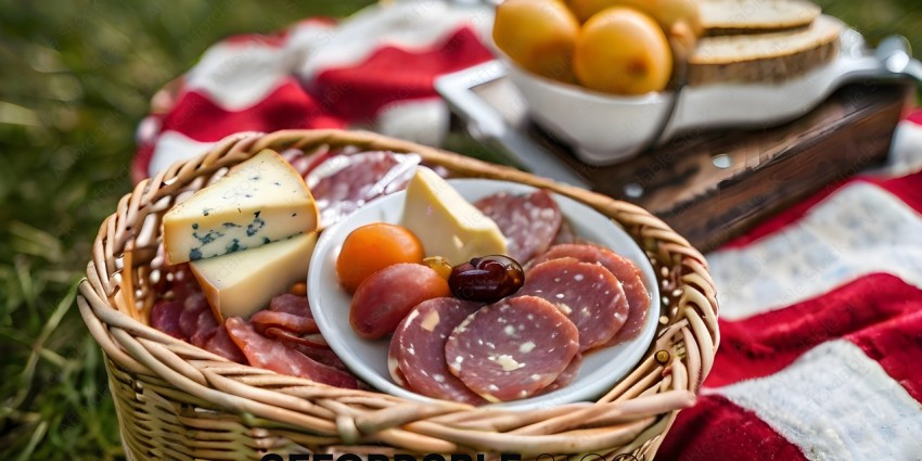 A Basket of Meats and Cheese