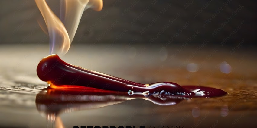 A close up of a red liquid on a reflective surface