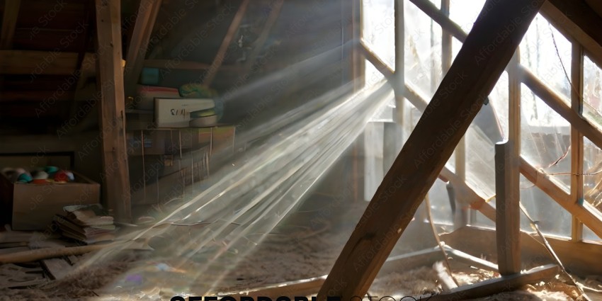 A ray of sunlight shines through a window onto a wooden floor