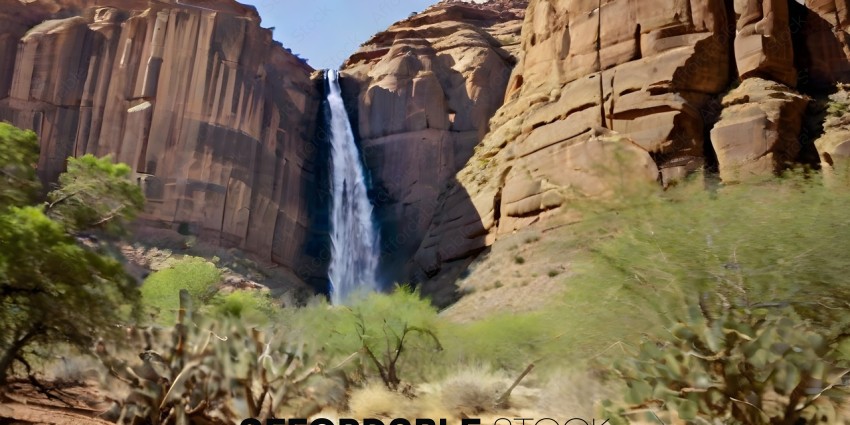 A waterfall in a desert landscape