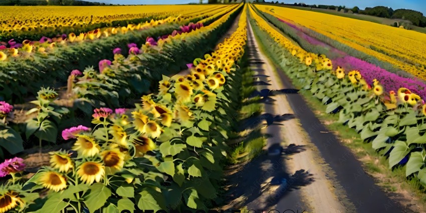 A Roadway Through a Sunflower Field