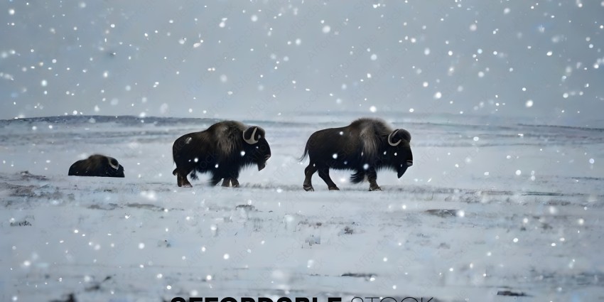 Two Yaks Walking in the Snow