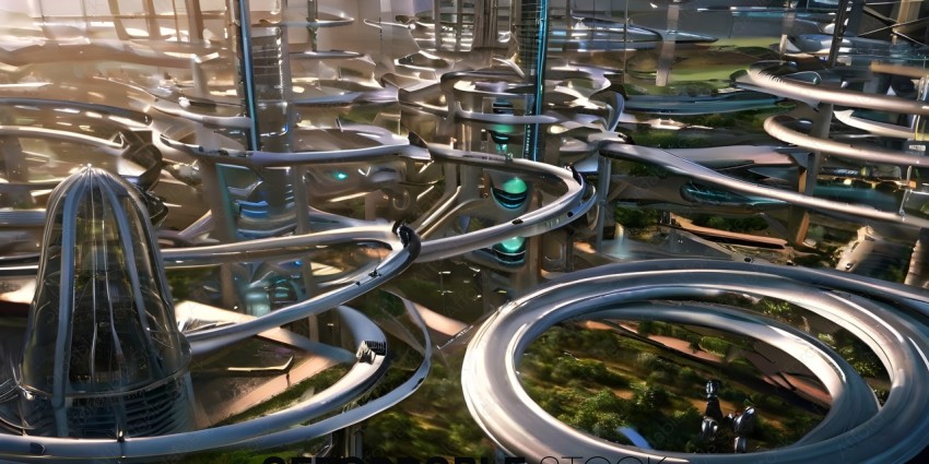 Futuristic City with Curved Roofs and Tubes
