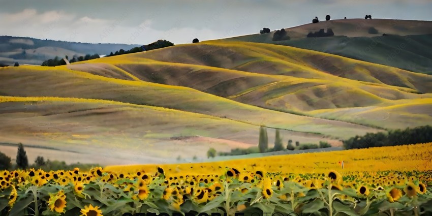 A field of sunflowers with a mountain in the background