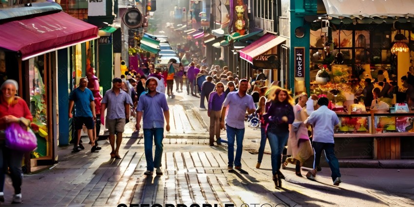 People walking down a crowded street
