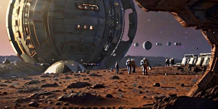 A group of astronauts on a barren planet