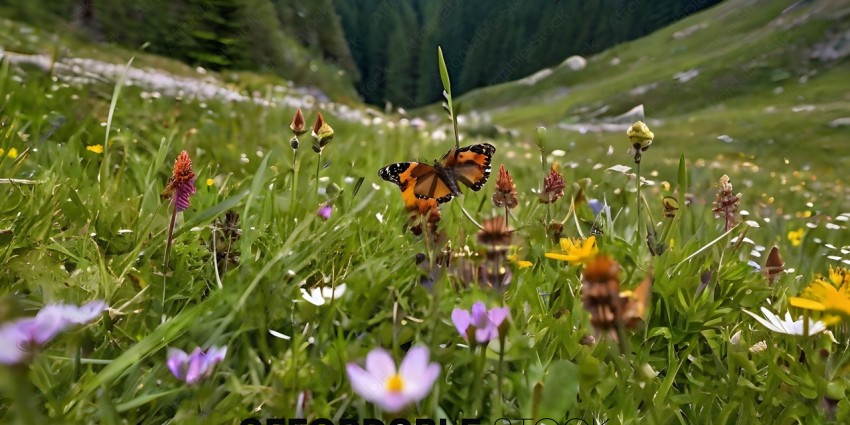 A butterfly in a field of flowers