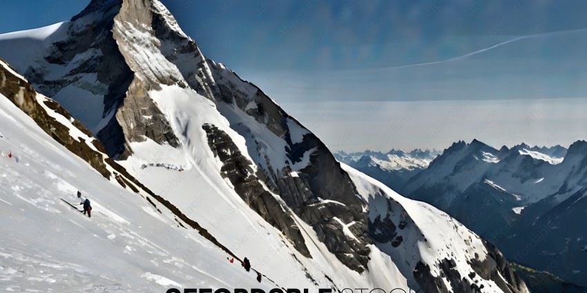 People climbing a snow covered mountain
