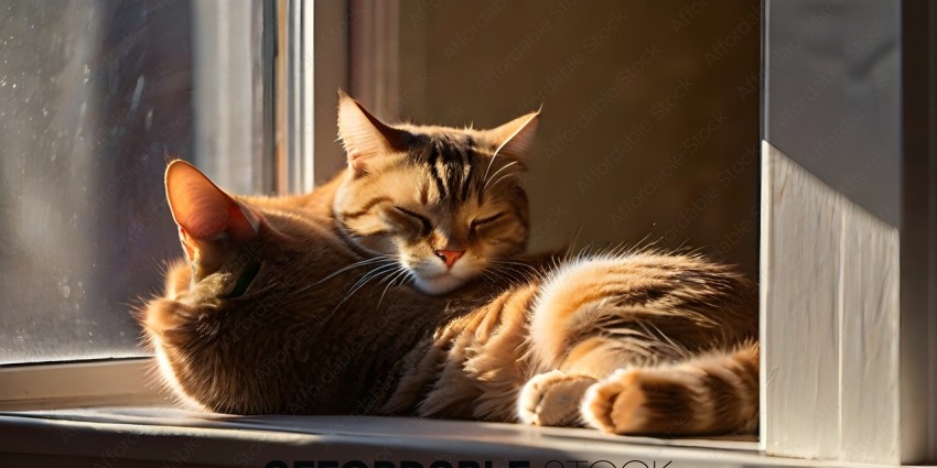 A cat sleeping on a windowsill