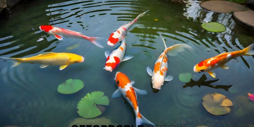 Orange and White Fish in Pond