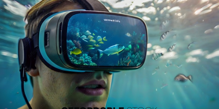 Man wearing goggles with underwater scene