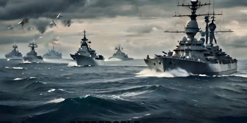 Navy ships in the ocean