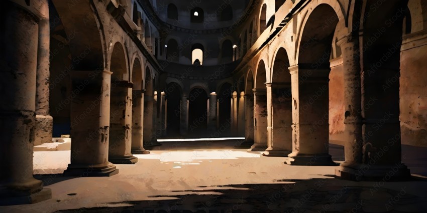 Ancient Roman Architectural Ruins with Sunlight Streaming Through