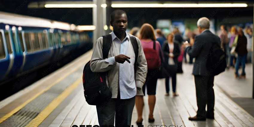 A man with a backpack waiting for a train