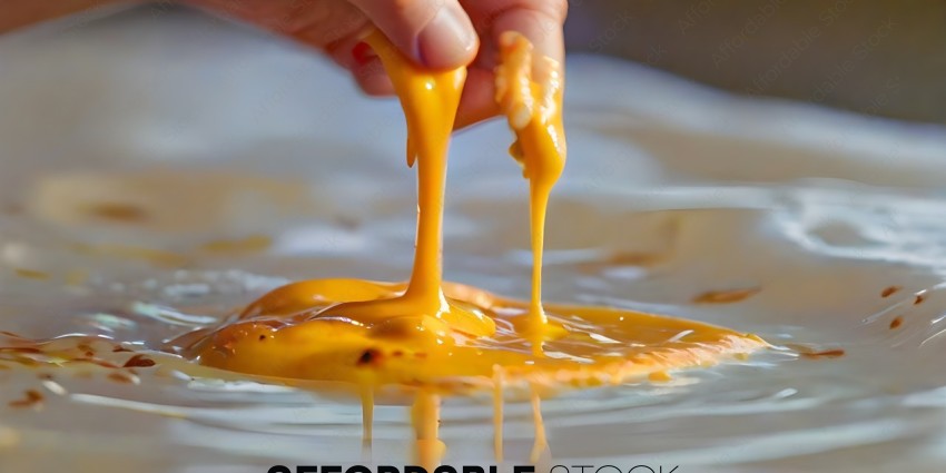 A person pouring yellow liquid into a container