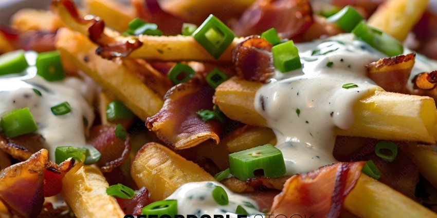 Bacon and Green Pepper Fries with Cheese Sauce