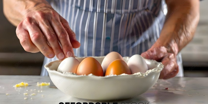 A person is holding a bowl of eggs