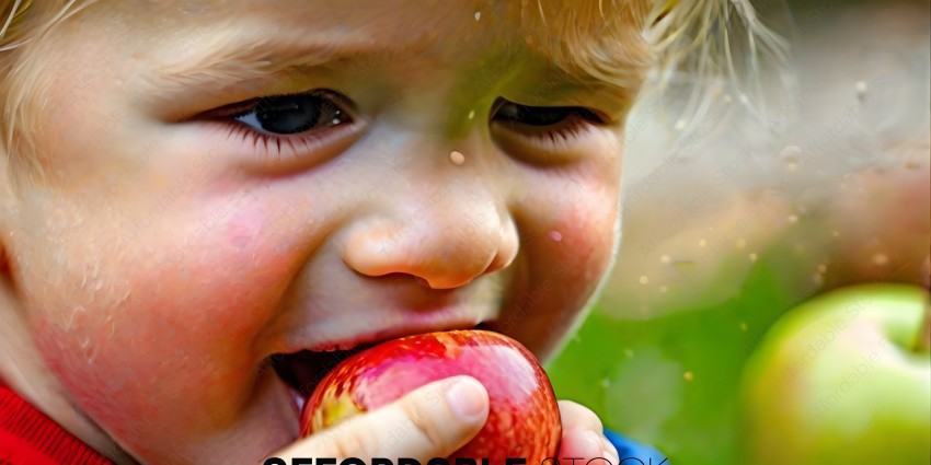 A young child eating an apple