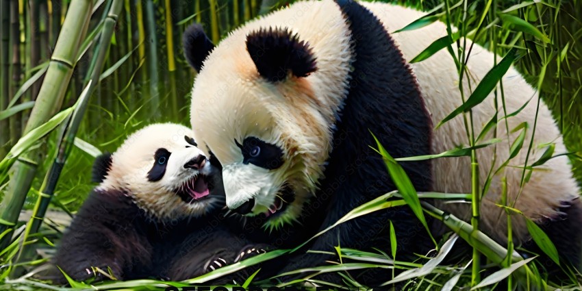 Two panda bears in a forest