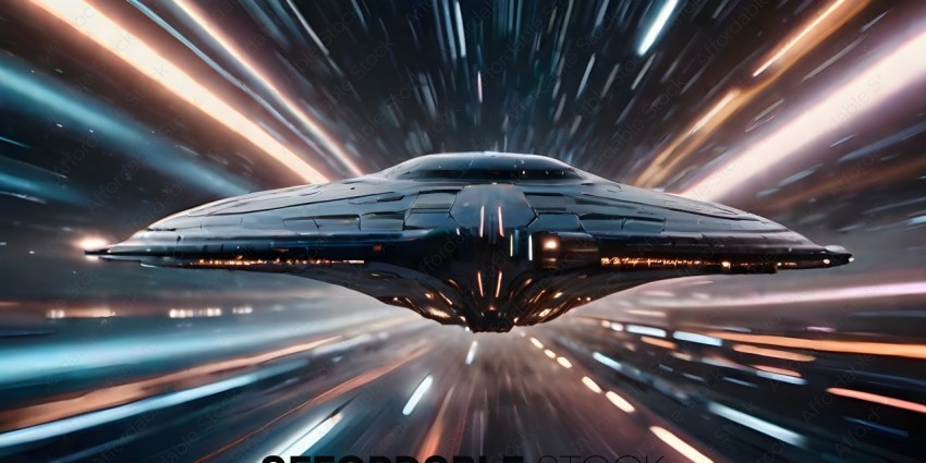 A futuristic space ship with a blurry background