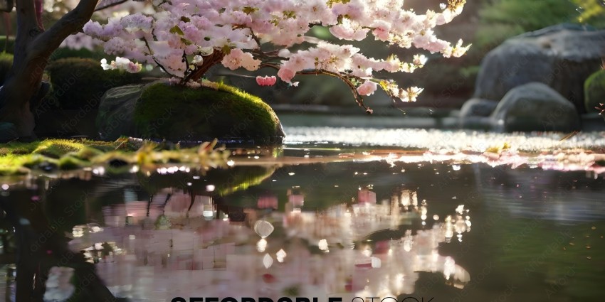 Reflection of Cherry Blossoms in a Pond