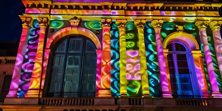 A building with a rainbow colored window