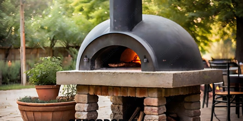 A brick oven with a pizza inside