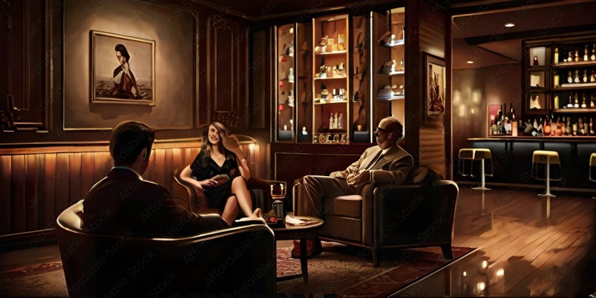 A man and a woman sitting in a room with a bar