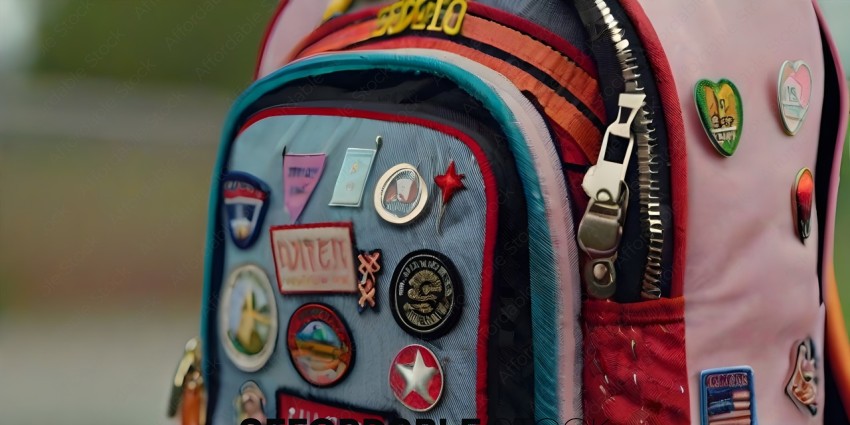 A backpack with many patches on it
