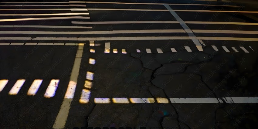 Cracked road with white lines