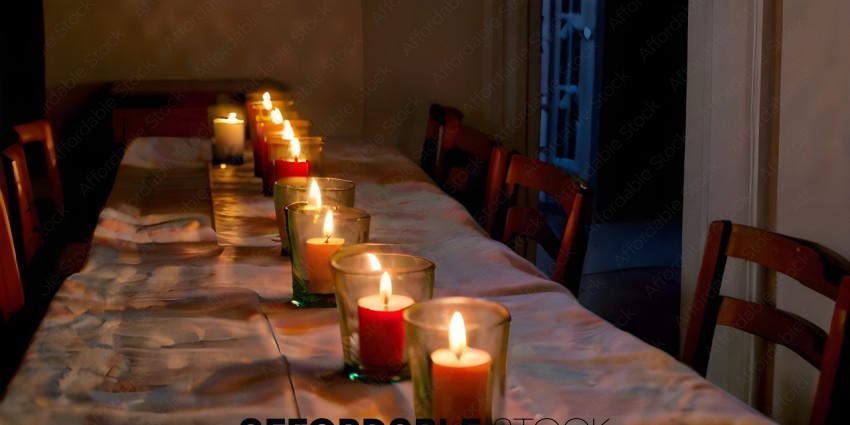 A long table with candles on it