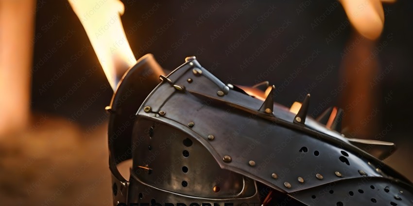 A close up of a metal object with a flame in the background