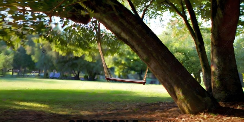 A swing hangs from a tree branch