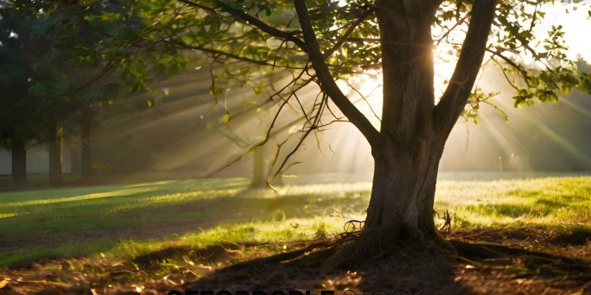 Sunlight shining through tree branches