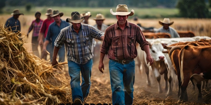 Farmers Walking Behind Cattle