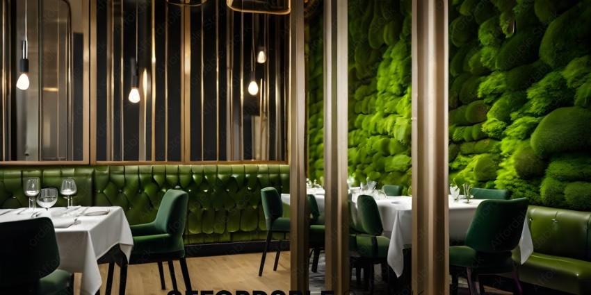 A restaurant with green walls and a green booth